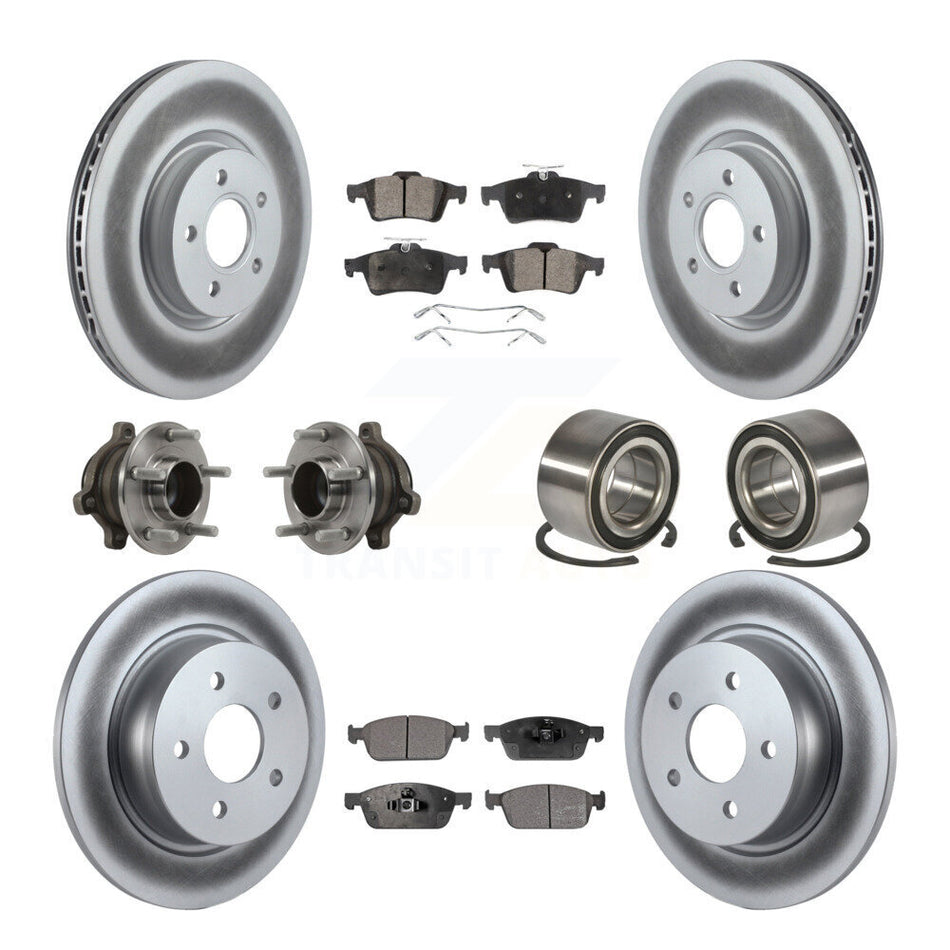 Front Rear Wheel Hub Bearings Assembly Coated Disc Brake Rotors And Semi-Metallic Pads Kit (10Pc) For Ford Connect KBB-113215