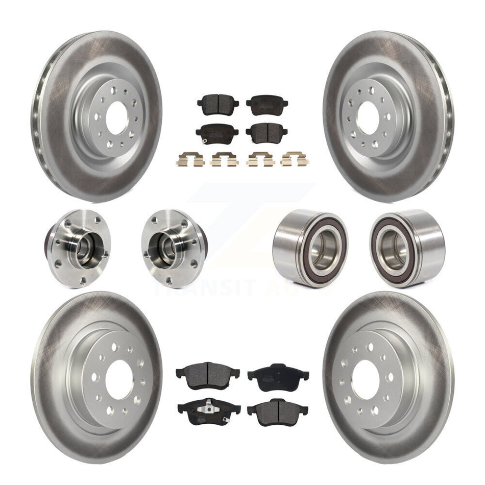 Front Rear Wheel Hub Bearings Assembly Coated Disc Brake Rotors And Semi-Metallic Pads Kit (10Pc) For 2014-2017 Fiat 500L KBB-113219