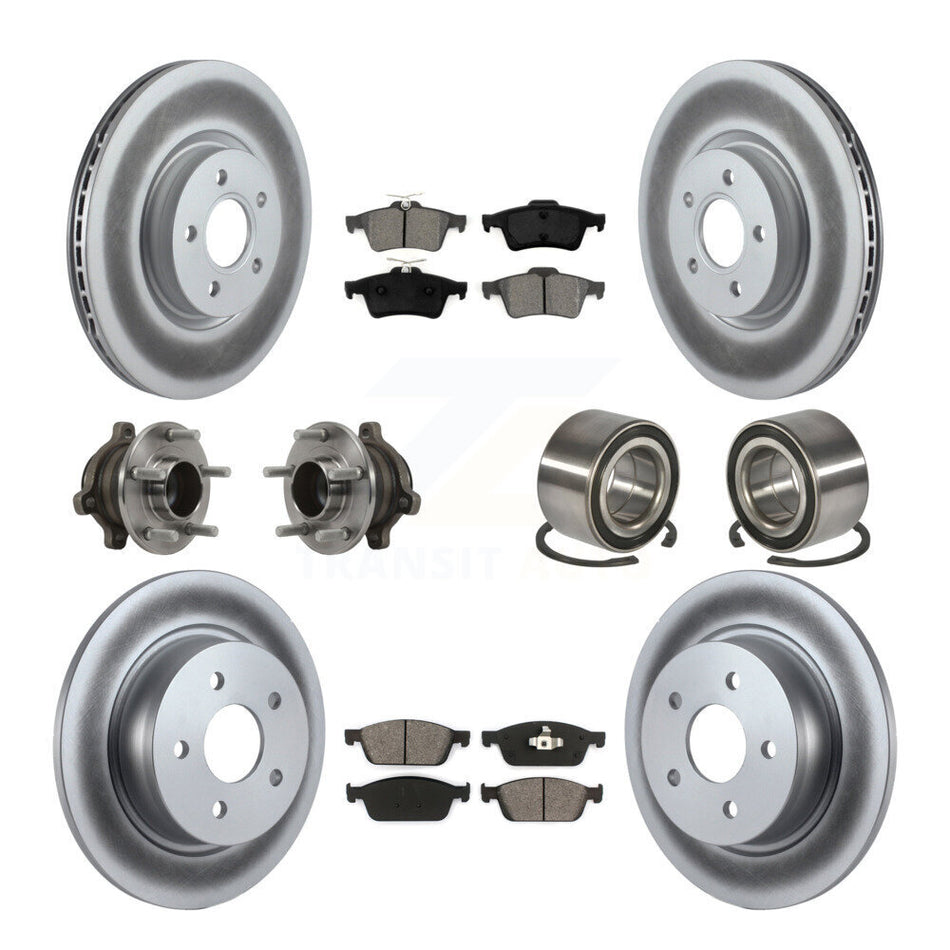 Front Rear Wheel Hub Bearings Assembly Coated Disc Brake Rotors And Semi-Metallic Pads Kit (10Pc) For Ford Connect KBB-113239