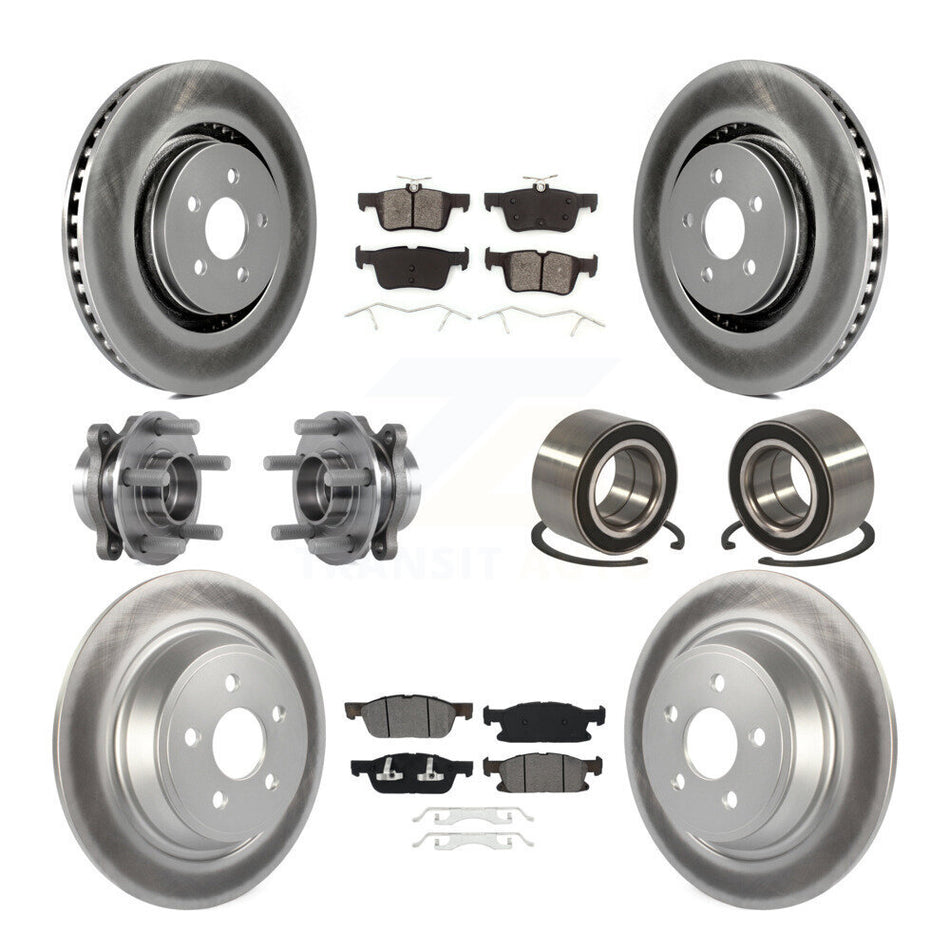 Front Rear Wheel Hub Bearings Assembly Coated Disc Brake Rotors And Semi-Metallic Pads Kit (10Pc) For 2015 Ford Edge AWD KBB-113240