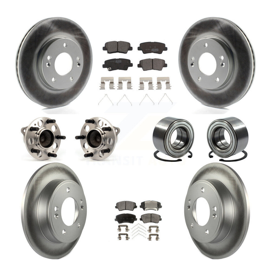 Front Rear Wheel Hub Bearings Assembly Coated Disc Brake Rotors And Ceramic Pads Kit (10Pc) For Hyundai Veloster Elantra GT KBB-113254