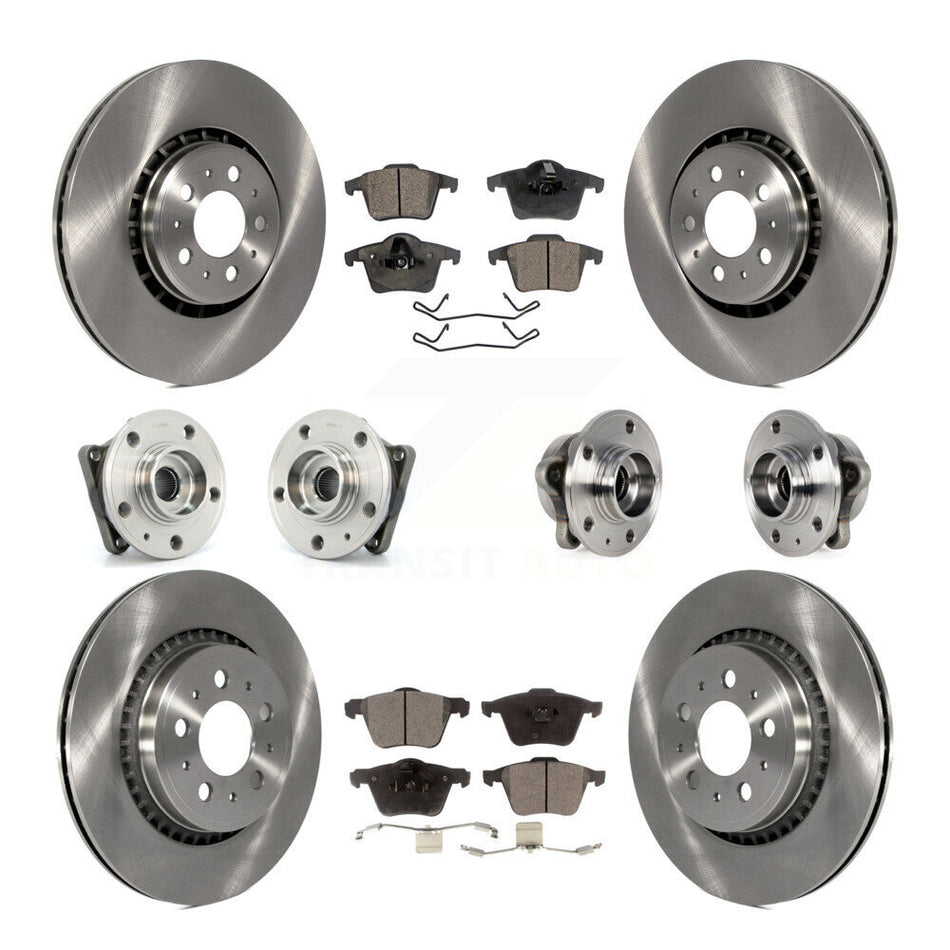 Front Rear Hub Bearings Assembly Disc Brake Rotors And Semi-Metallic Pads Kit (10Pc) For 2008-2014 Volvo XC90 AWD With 336mm Diameter Rotor KBB-113294