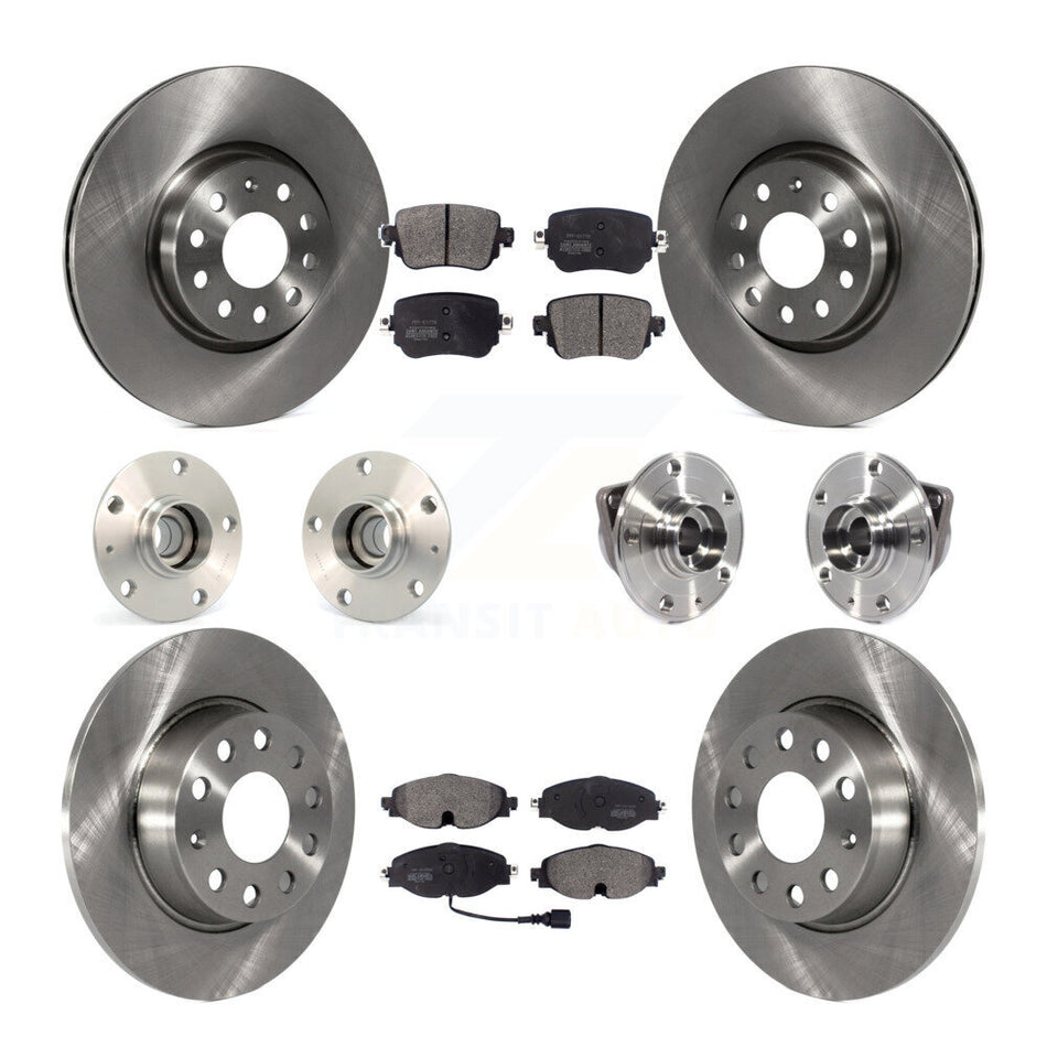 Front Rear Hub Bearings Assembly Disc Brake Rotors And Semi-Metallic Pads Kit (10Pc) For 2015-2018 Volkswagen GTI Without Performance Package KBB-113301