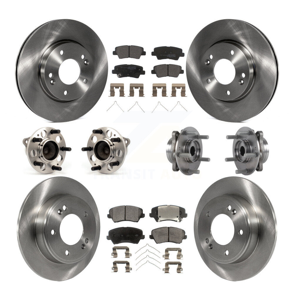 Front Rear Hub Bearings Disc Brake Rotors And Pads Kit (10Pc) For 2017 Hyundai Elantra GT KBB-113310