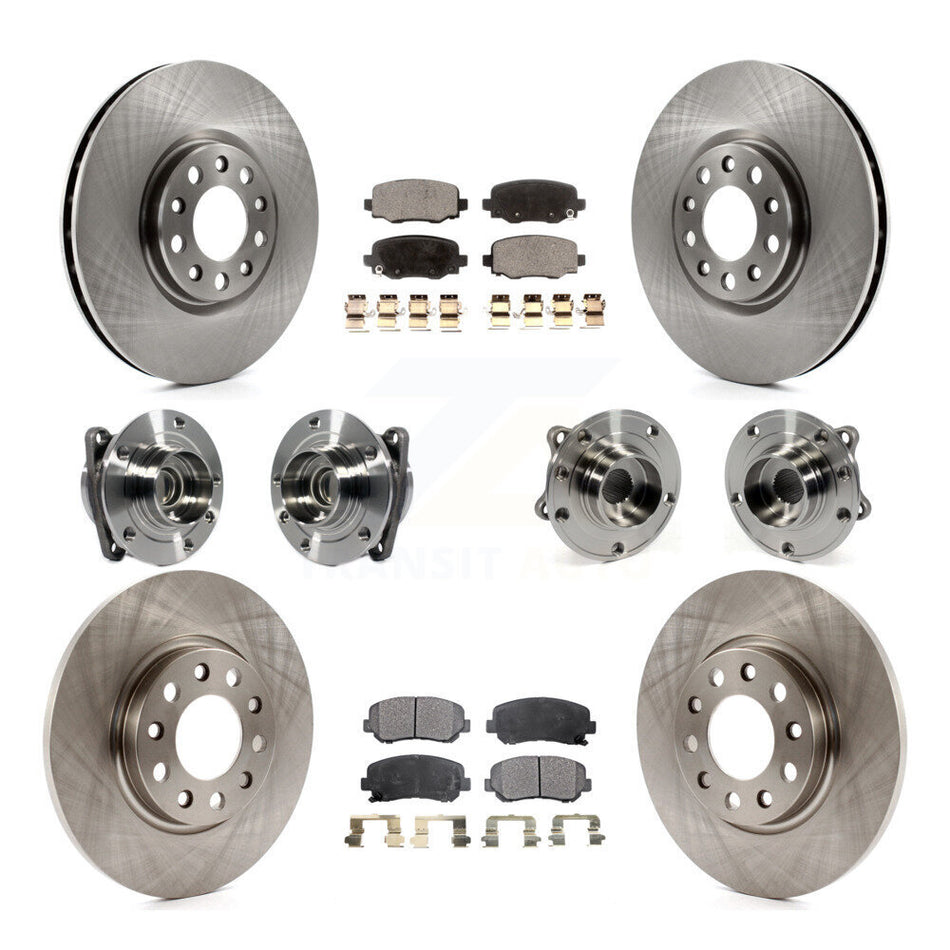 Front Rear Hub Bearings Assembly Disc Brake Rotors And Semi-Metallic Pads Kit (10Pc) For 2015-2017 Chrysler 200 FWD With 305mm Diameter Rotor KBB-113314