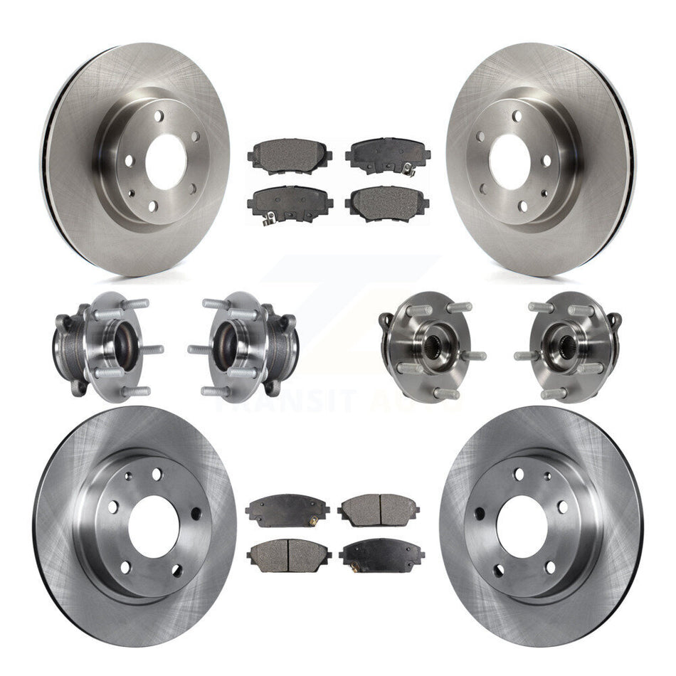 Front Rear Hub Bearings Assembly Disc Brake Rotors And Semi-Metallic Pads Kit (10Pc) For Mazda 3 Sport 2.5L KBB-113319