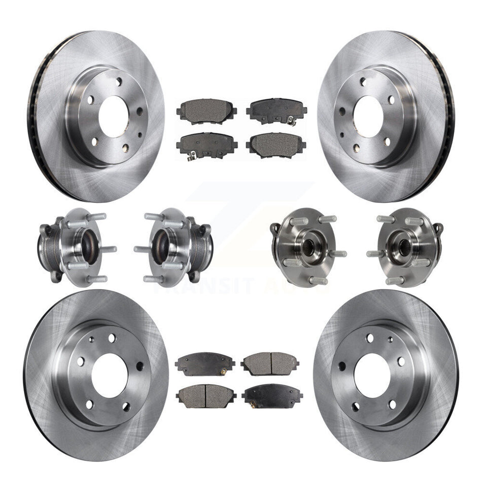 Front Rear Hub Bearings Assembly Disc Brake Rotors And Pads Kit (10Pc) For Mazda 3 Sport KBB-113320