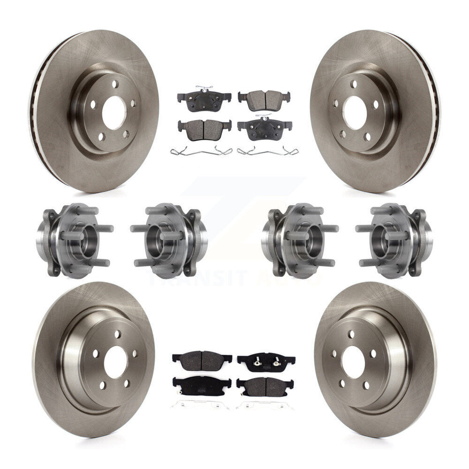 Front Rear Hub Bearings Assembly Disc Brake Rotors And Semi-Metallic Pads Kit (10Pc) For 2018 Lincoln Continental AWD With 316mm Diameter Rotor KBB-113343