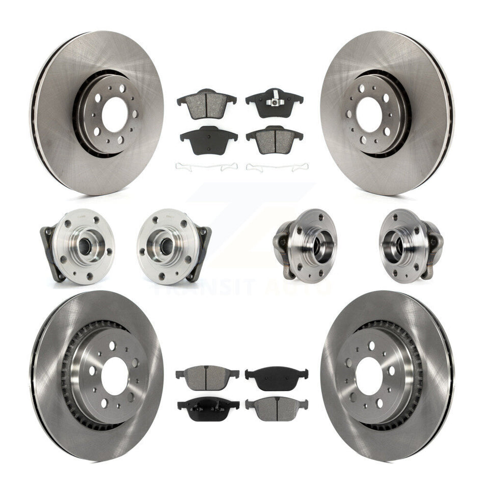 Front Rear Hub Bearings Assembly Disc Brake Rotors And Semi-Metallic Pads Kit (10Pc) For 2008-2014 Volvo XC90 AWD With 328mm Diameter Rotor KBB-113377