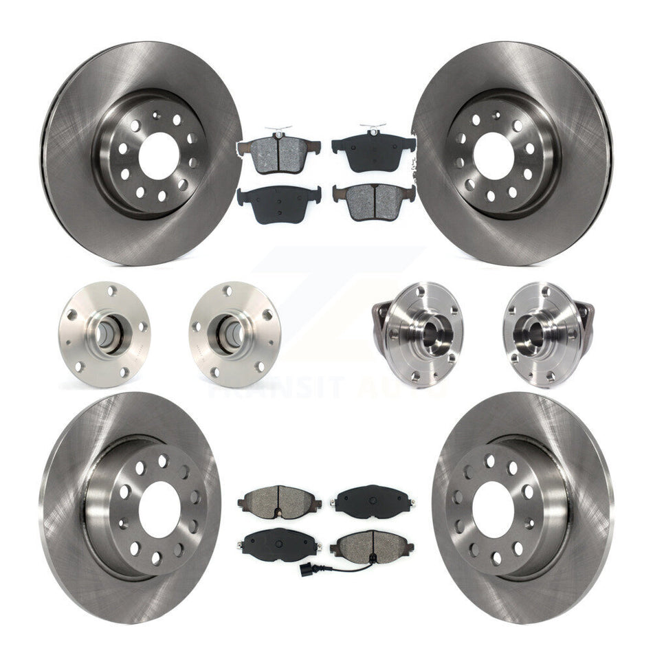 Front Rear Hub Bearings Assembly Disc Brake Rotors And Semi-Metallic Pads Kit (10Pc) For Audi A3 Sportback e-tron With 85mm Bearing Outer Diameter KBB-113381