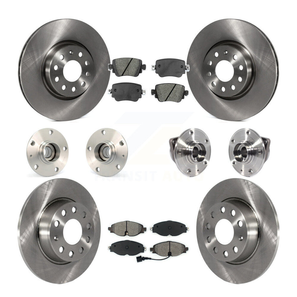 Front Rear Hub Bearings Assembly Disc Brake Rotors And Semi-Metallic Pads Kit (10Pc) For 2015-2018 Volkswagen GTI Without Performance Package KBB-113382