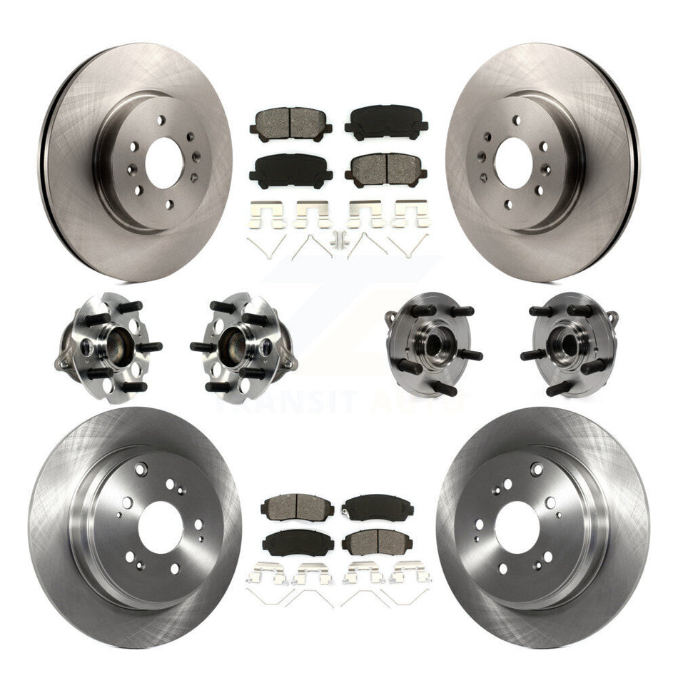 Front Rear Hub Bearings Assembly Disc Brake Rotors And Semi-Metallic Pads Kit (10Pc) For 2011-2014 Honda Odyssey KBB-113385