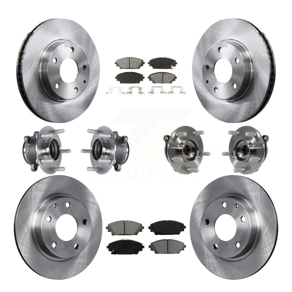 Front Rear Hub Bearings Assembly Disc Brake Rotors And Pads Kit (10Pc) For Mazda 3 Sport KBB-113399
