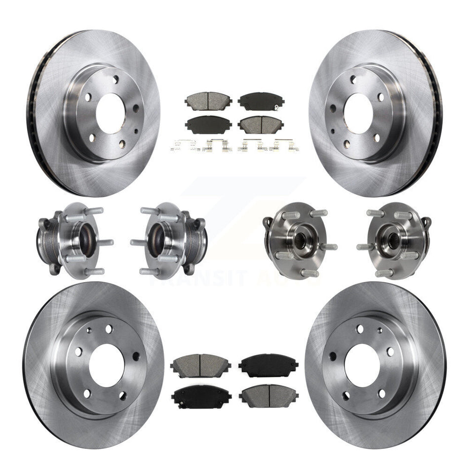 Front Rear Hub Bearings Assembly Disc Brake Rotors And Pads Kit (10Pc) For Mazda 3 Sport KBB-113399