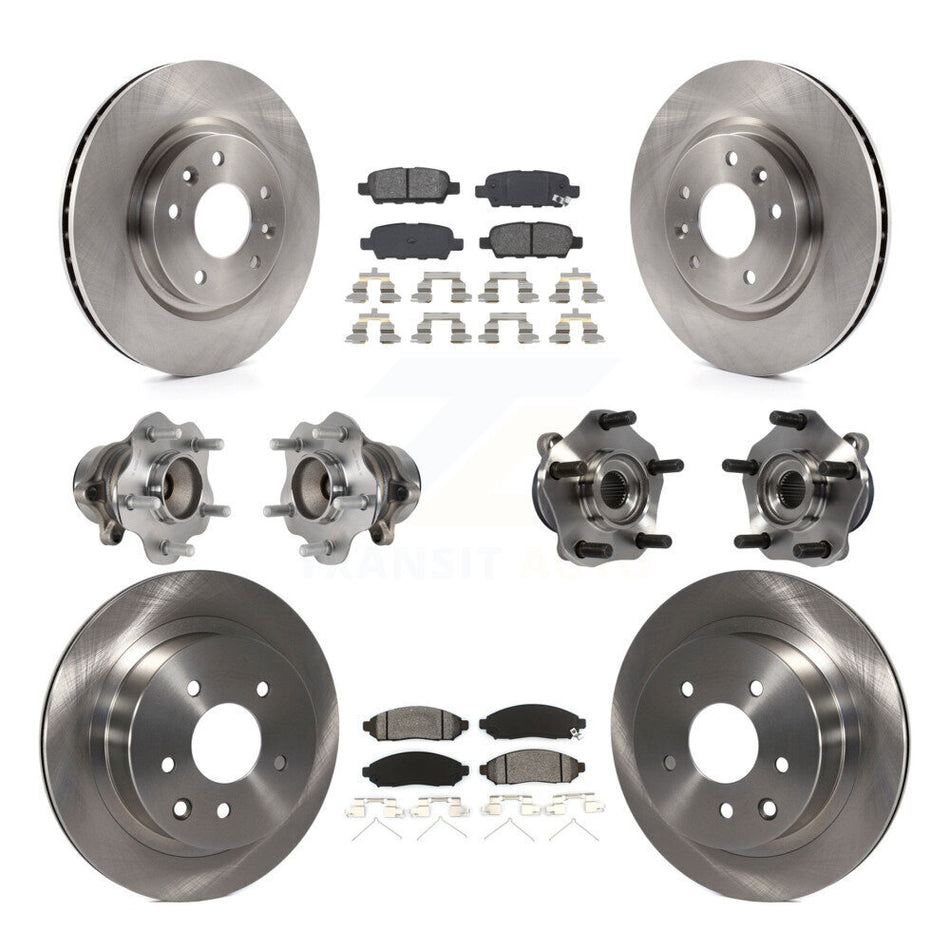 Front Rear Hub Bearings Assembly Disc Brake Rotors And Semi-Metallic Pads Kit (10Pc) For 2015 Nissan LEAF Vehicles Manufactured In Japan KBB-113403