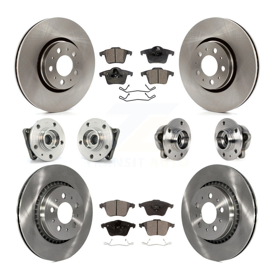 Front Rear Hub Bearings Assembly Disc Brake Rotors And Ceramic Pads Kit (10Pc) For 2008-2014 Volvo XC90 AWD With 316mm Diameter Rotor KBB-113424