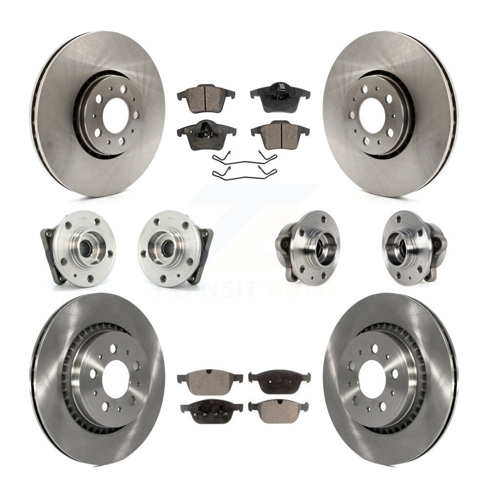 Front Rear Hub Bearings Assembly Disc Brake Rotors And Ceramic Pads Kit (10Pc) For 2008-2014 Volvo XC90 AWD With 328mm Diameter Rotor KBB-113426