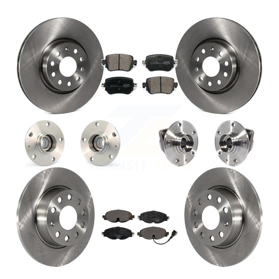Front Rear Hub Bearings Assembly Disc Brake Rotors And Ceramic Pads Kit (10Pc) For 2015-2018 Volkswagen GTI Without Performance Package KBB-113432