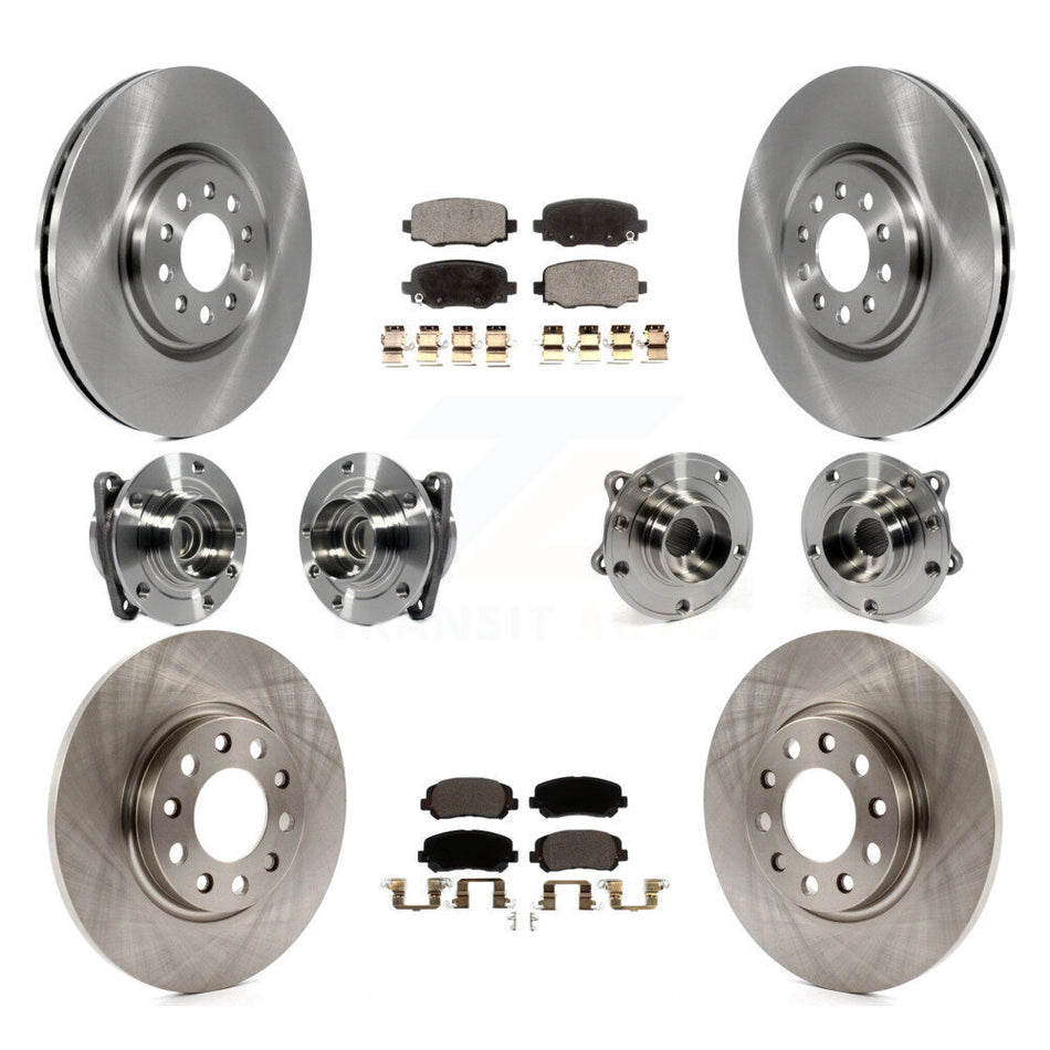 Front Rear Hub Bearings Assembly Disc Brake Rotors And Ceramic Pads Kit (10Pc) For 2015-2017 Chrysler 200 FWD With 330mm Diameter Rotor KBB-113446