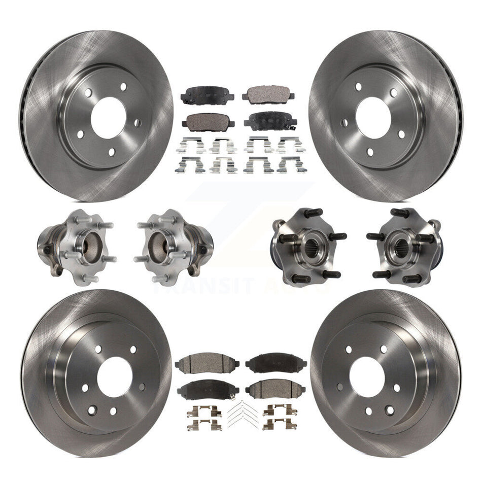 Front Rear Hub Bearings Assembly Disc Brake Rotors And Ceramic Pads Kit (10Pc) For Nissan LEAF KBB-113455