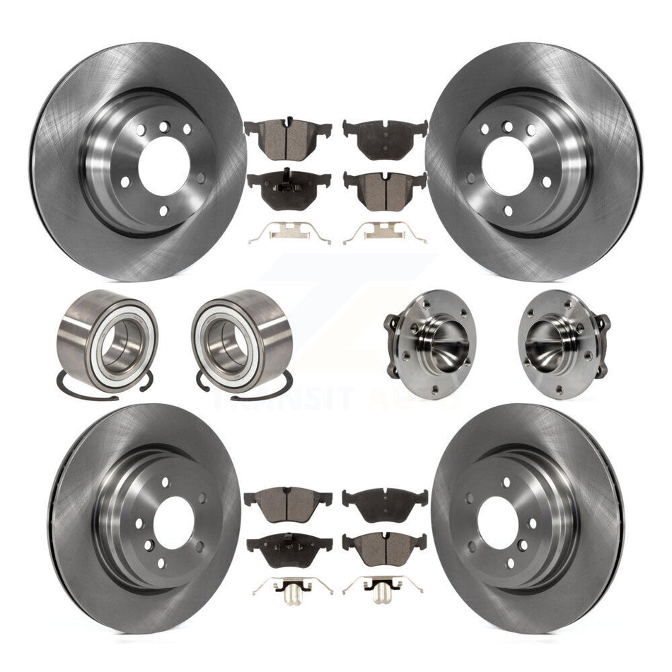 Front Rear Wheel Hub Bearings Assembly Disc Brake Rotors And Ceramic Pads Shoes Kit (10Pc) For 2006 BMW 330i KBB-113497