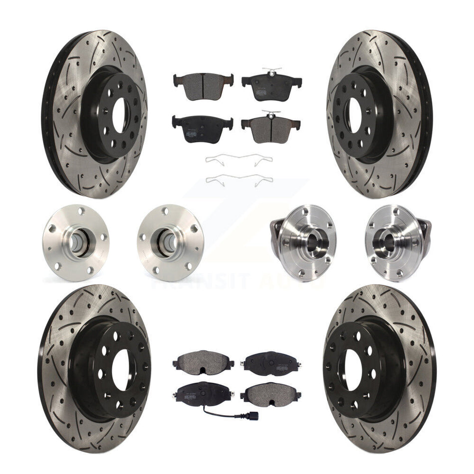 Front Rear Hub Bearings Assembly Coated Disc Brake Rotors And Semi-Metallic Pads Kit (10Pc) For Audi A3 Sportback e-tron With 85mm Bearing Outer Diameter KBB-113505
