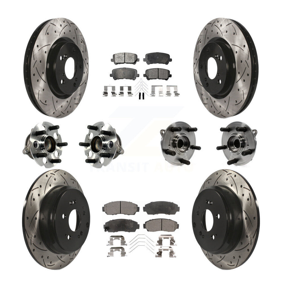 Front Rear Hub Bearings Assembly Coated Disc Brake Rotors And Semi-Metallic Pads Kit (10Pc) For 2011-2014 Honda Odyssey KBB-113509