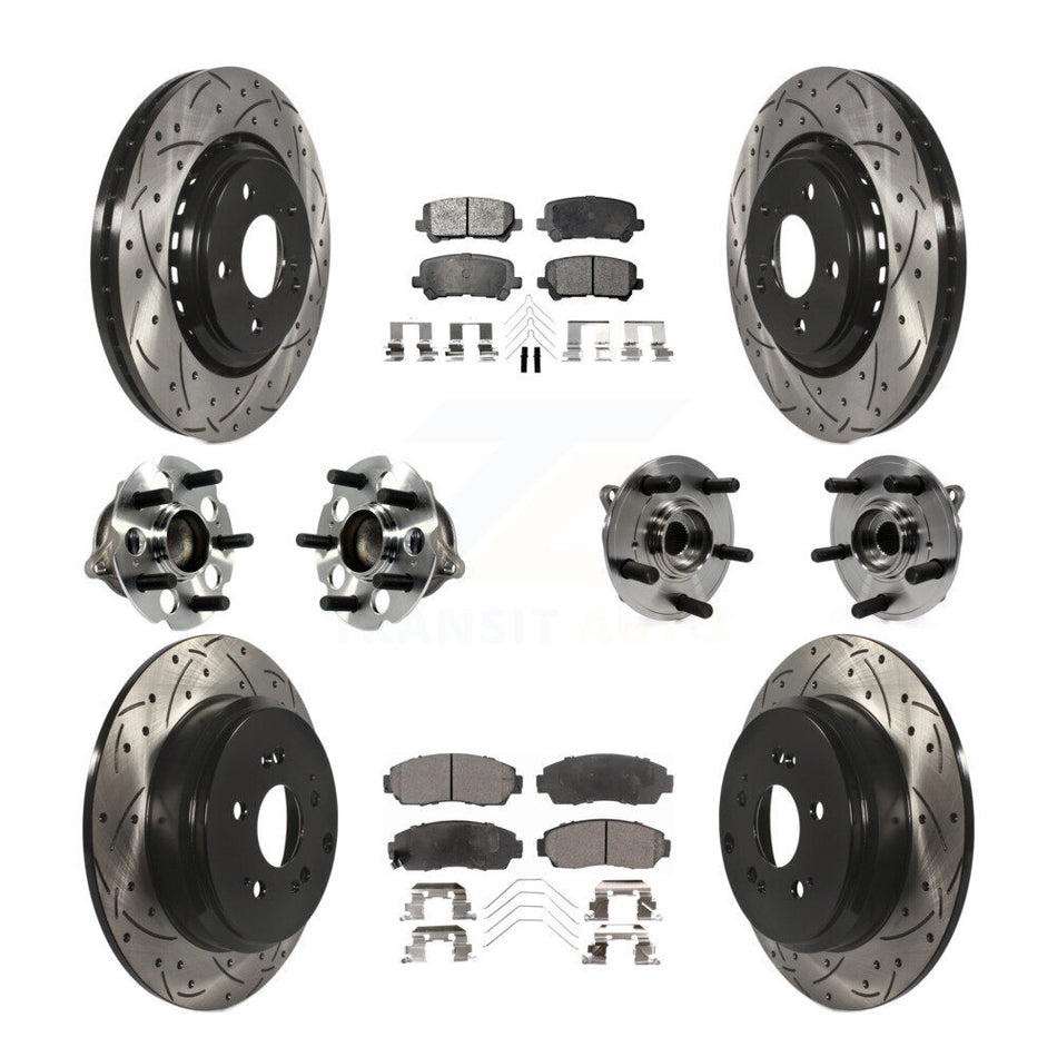 Front Rear Hub Bearings Assembly Coated Disc Brake Rotors And Semi-Metallic Pads Kit (10Pc) For 2015-2017 Honda Odyssey KBB-113510