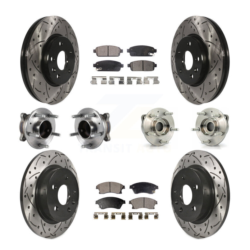 Front Rear Hub Bearings Assembly Coated Disc Brake Rotors And Semi-Metallic Pads Kit (10Pc) For 2014-2015 Chevrolet Cruze GAS engine With 16" Factory Wheels KBB-113516