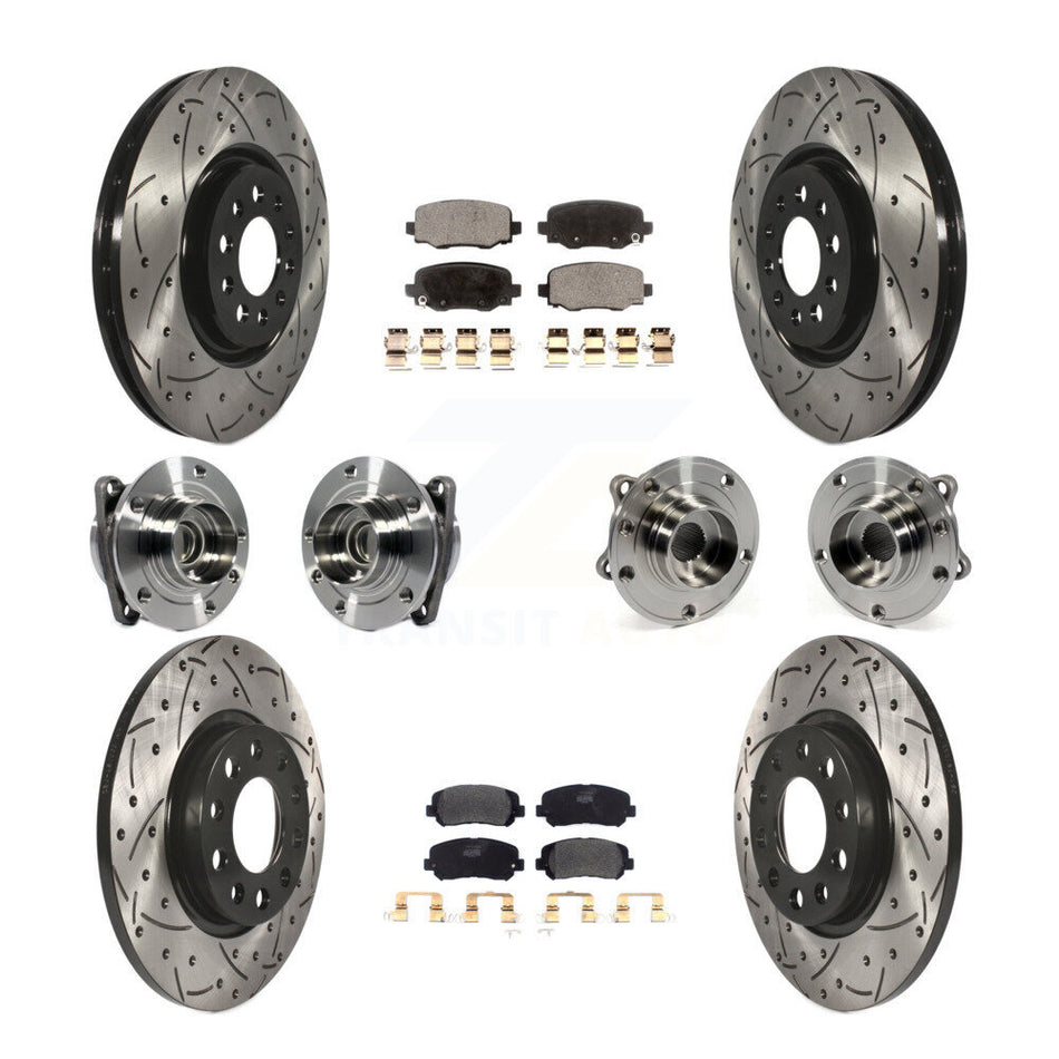 Front Rear Hub Bearings Assembly Coated Disc Brake Rotors And Semi-Metallic Pads Kit (10Pc) For 2015-2017 Chrysler 200 FWD With 330mm Diameter Rotor KBB-113519