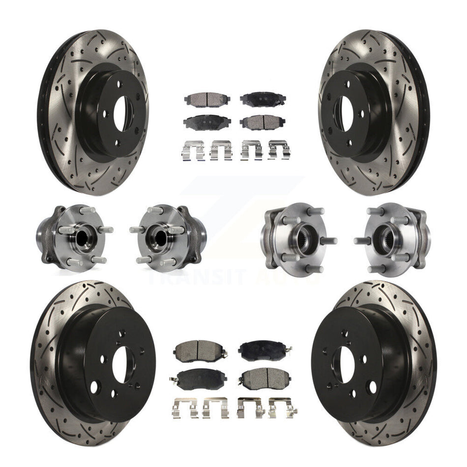 Front Rear Hub Bearings Assembly Coated Disc Brake Rotors And Semi-Metallic Pads Kit (10Pc) For Subaru Impreza KBB-113520