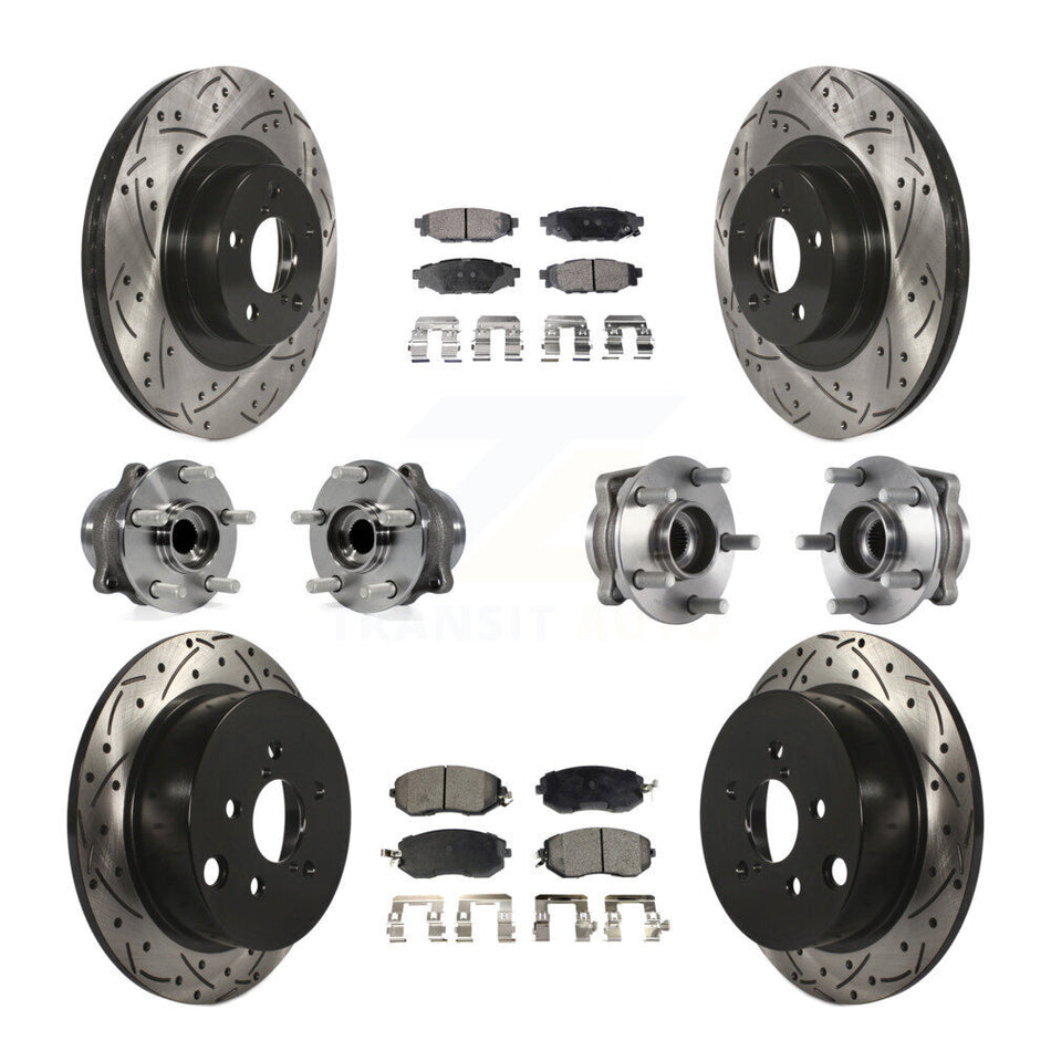 Front Rear Hub Bearings Assembly Coated Disc Brake Rotors And Semi-Metallic Pads Kit (10Pc) For Subaru Forester Crosstrek XV With 292mm Diameter Rotor KBB-113521