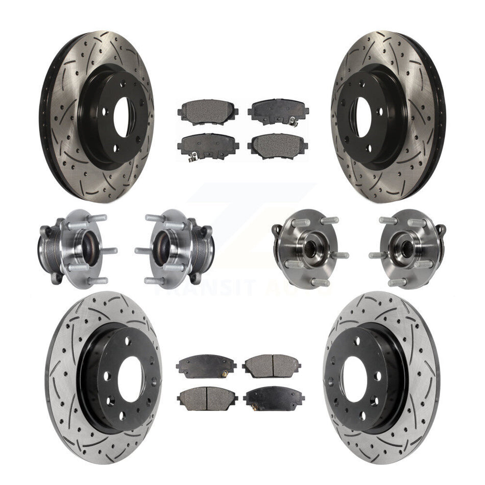 Front Rear Hub Bearings Assembly Coated Disc Brake Rotors And Semi-Metallic Pads Kit (10Pc) For Mazda 3 Sport 2.5L KBB-113523