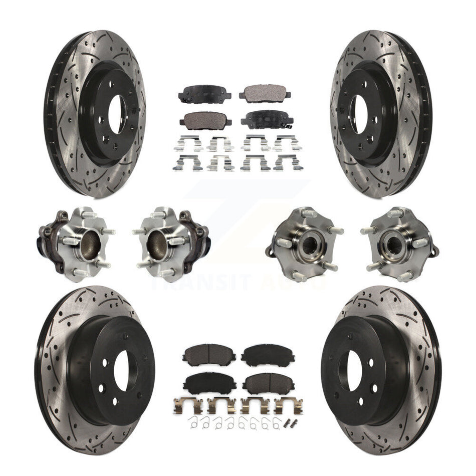 Front Rear Hub Bearings Assembly Coated Disc Brake Rotors And Semi-Metallic Pads Kit (10Pc) For Nissan Rogue Sport Qashqai KBB-113525