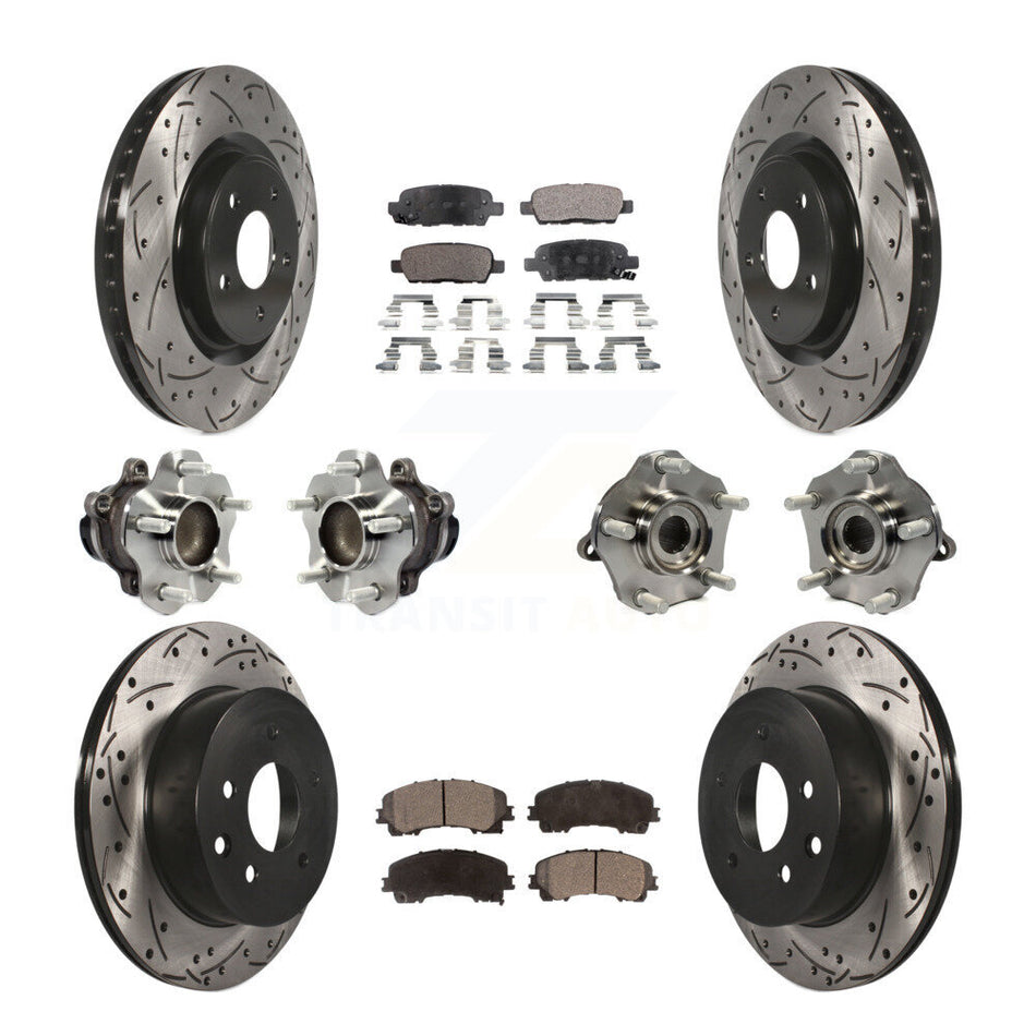 Front Rear Hub Bearings Assembly Coated Disc Brake Rotors And Semi-Metallic Pads Kit (10Pc) For Nissan Rogue KBB-113526