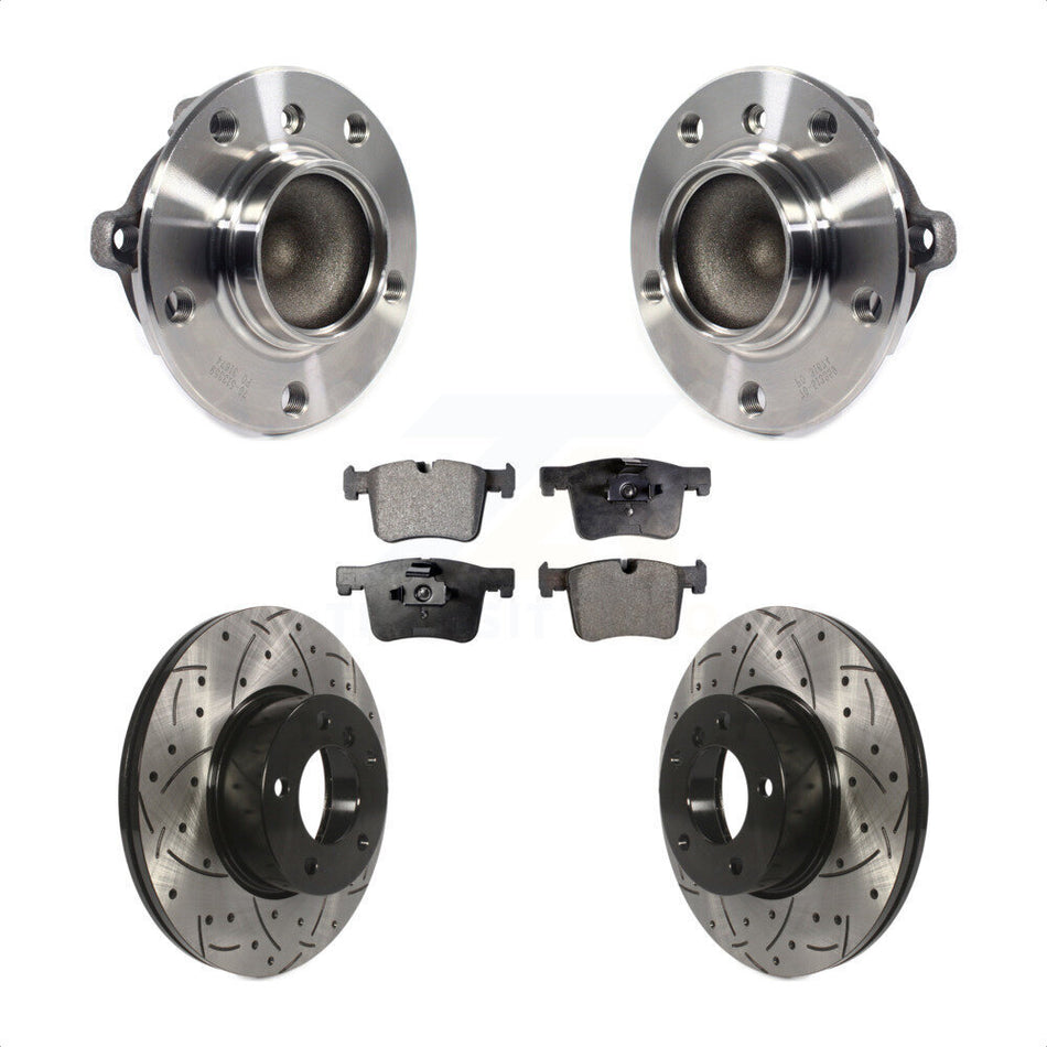 Front Hub Bearing Assembly With Coated Drilled Slotted Disc Brake Rotors And Semi-Metallic Pads Kit For BMW 328i 320i 428i Gran Coupe 228i 328d KBB-113548