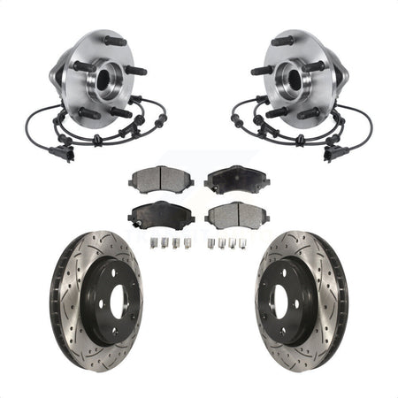 Front Hub Bearing Assembly Coated Drilled Slotted Brake Rotor & Pad Kit For Jeep Wrangler KBB-113550