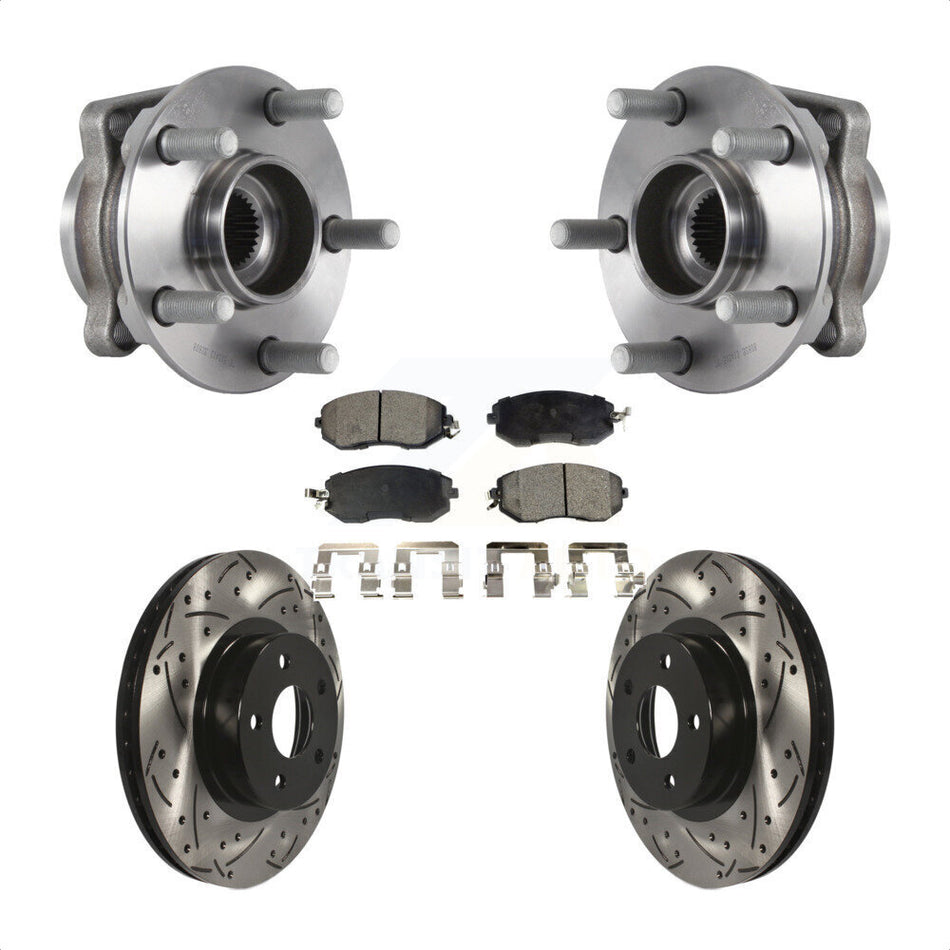 Front Hub Bearing Assembly With Coated Drilled Slotted Disc Brake Rotors And Semi-Metallic Pads Kit For Subaru Impreza KBB-113560