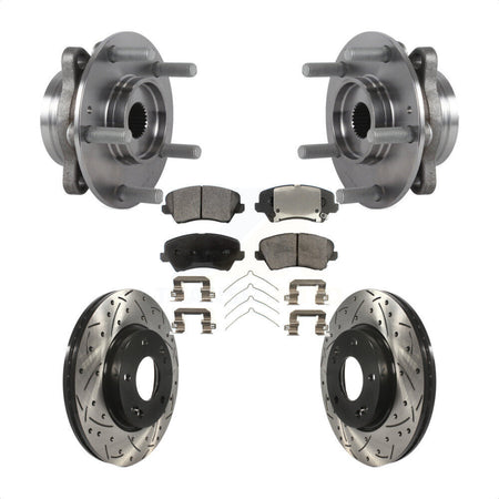 Front Hub Bearing Assembly Drill Slot Brake Rotor Pad Kit For Hyundai Veloster Elantra GT KBB-113563