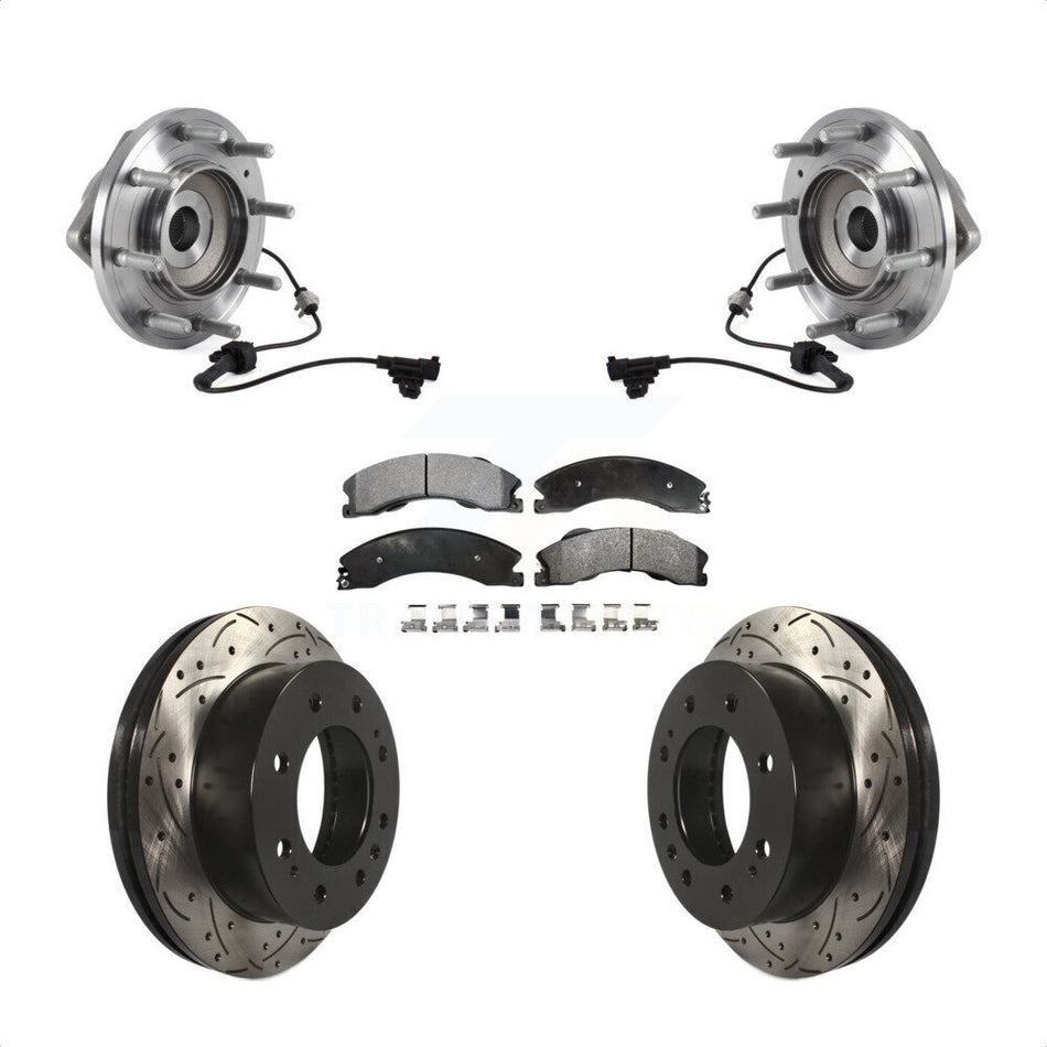 Front Hub Bearing Assembly Coated Drilled Slotted Disc Brake Rotors And Semi-Metallic Pads Kit For 2011-2019 Chevrolet Silverado 3500 HD GMC Sierra With Dual Rear Wheels 4WD KBB-113565