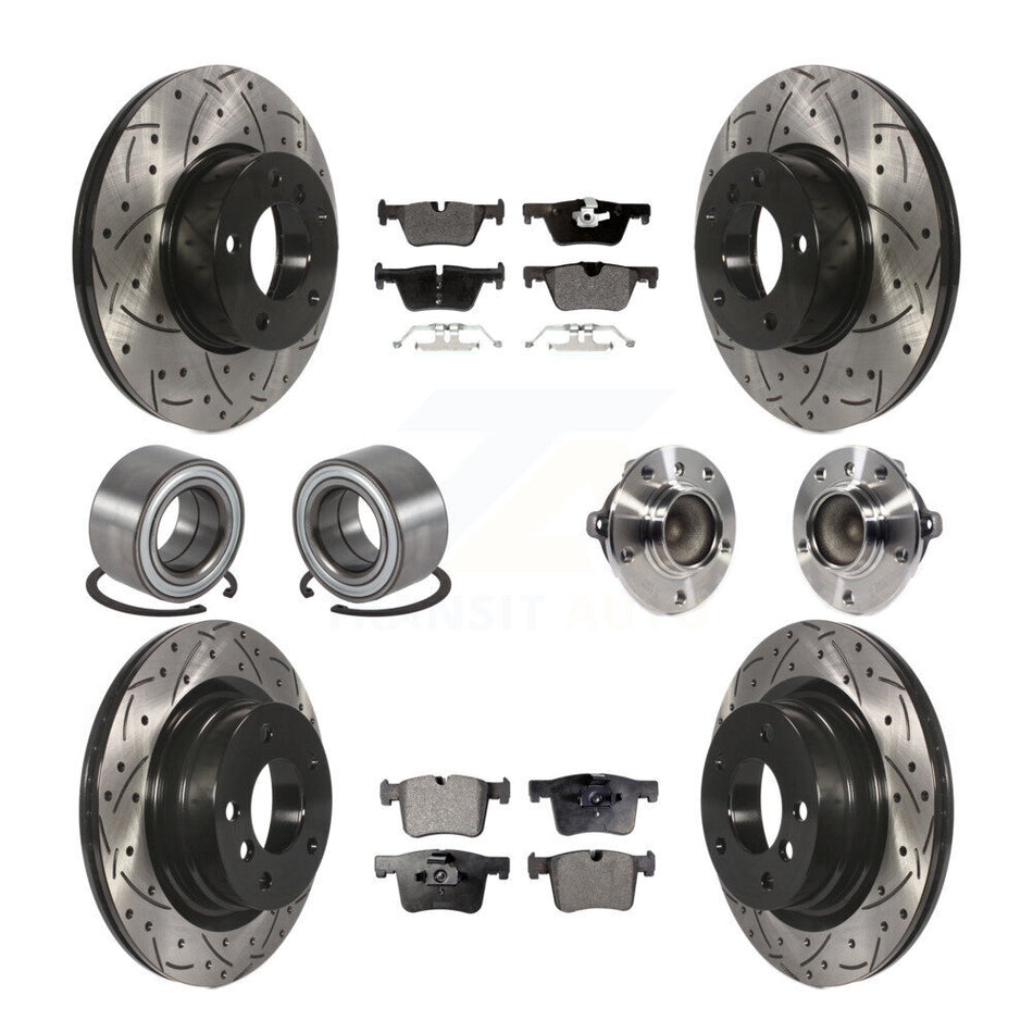 Front Rear Wheel Hub Bearings Assembly Coated Disc Brake Rotors And Semi-Metallic Pads Shoes Kit (10Pc) For BMW 328i 428i 228i 320i 328d KBB-113569