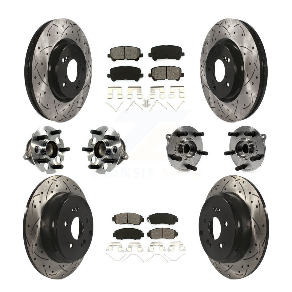Front Rear Hub Bearings Assembly Coated Disc Brake Rotors And Semi-Metallic Pads Kit (10Pc) For 2011-2014 Honda Odyssey KBB-113579