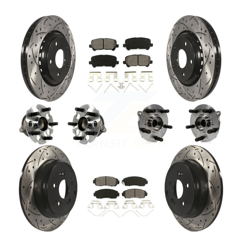 Front Rear Hub Bearings Assembly Coated Disc Brake Rotors And Semi-Metallic Pads Kit (10Pc) For 2015-2017 Honda Odyssey KBB-113580