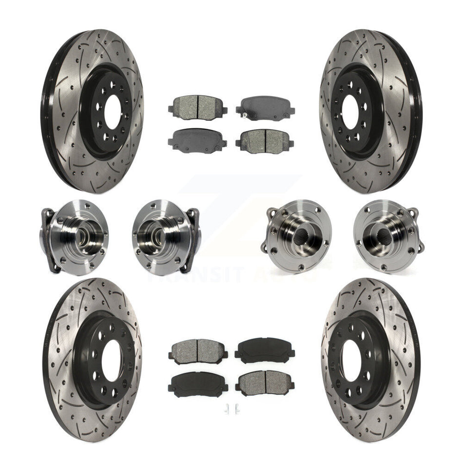 Front Rear Hub Bearings Assembly Coated Disc Brake Rotors And Semi-Metallic Pads Kit (10Pc) For 2015-2017 Chrysler 200 FWD With 330mm Diameter Rotor KBB-113587