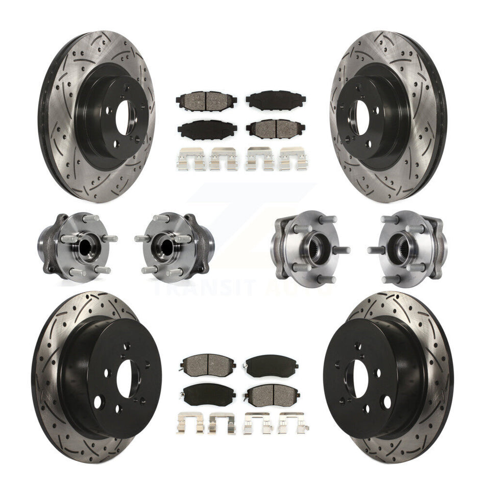 Front Rear Hub Bearings Assembly Coated Disc Brake Rotors And Semi-Metallic Pads Kit (10Pc) For Subaru Forester Crosstrek XV With 292mm Diameter Rotor KBB-113589