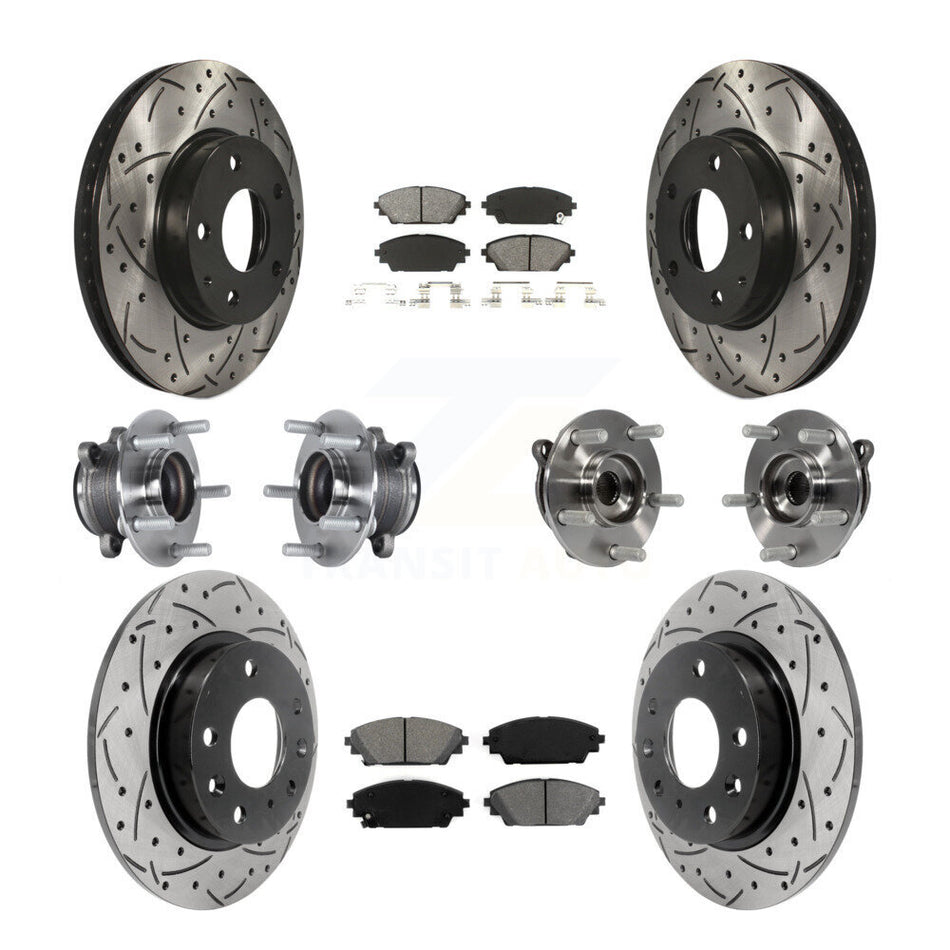 Front Rear Hub Bearings Coated Disc Brake Rotors And Pads Kit (10Pc) For Mazda 3 Sport KBB-113591