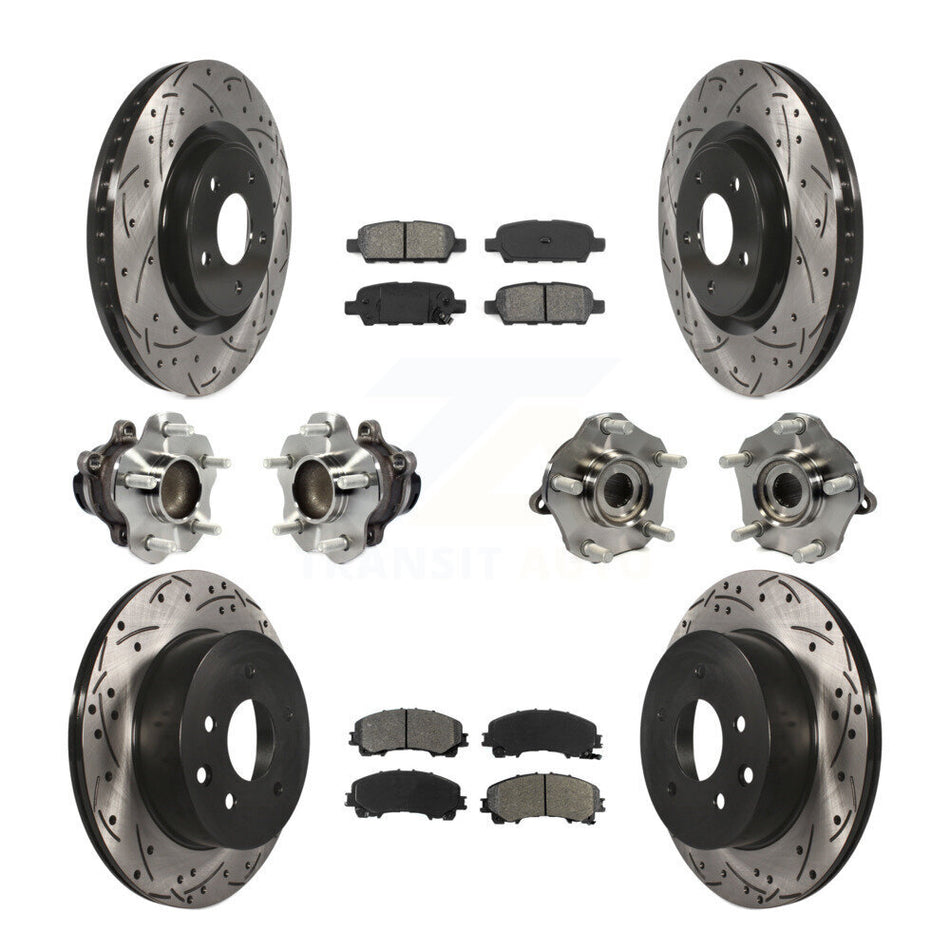 Front Rear Hub Bearings Assembly Coated Disc Brake Rotors And Semi-Metallic Pads Kit (10Pc) For Nissan Rogue KBB-113593