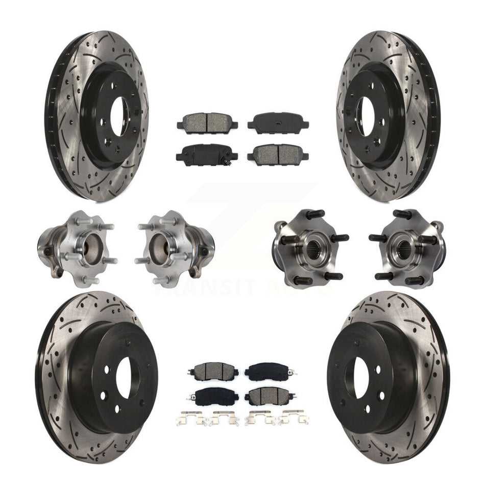Front Rear Hub Bearings Assembly Coated Disc Brake Rotors And Semi-Metallic Pads Kit (10Pc) For Nissan LEAF KBB-113595