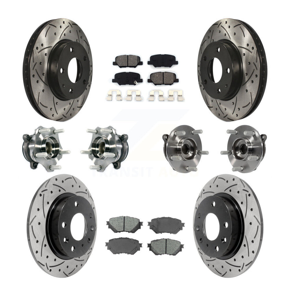 Front Rear Hub Bearings Coated Disc Brake Rotors And Pads Kit (10Pc) For Mazda 3 Sport KBB-113598