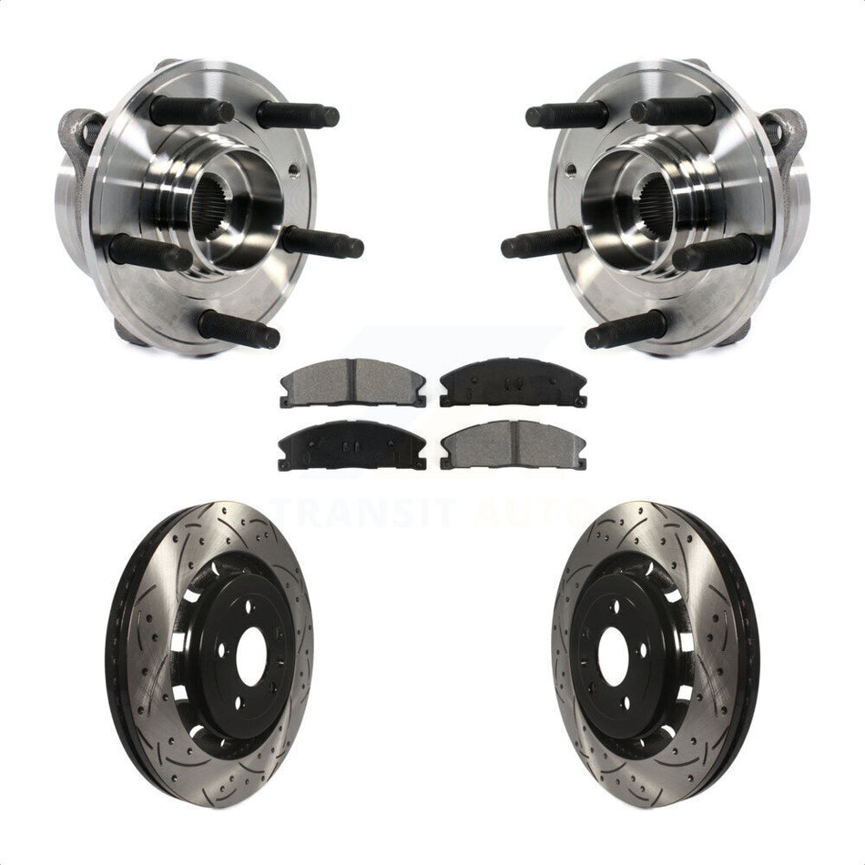 Front Hub Bearing Assembly With Coated Drilled Slotted Disc Brake Rotors And Semi-Metallic Pads Kit For Ford Taurus Police Interceptor Sedan Special Service KBB-113607